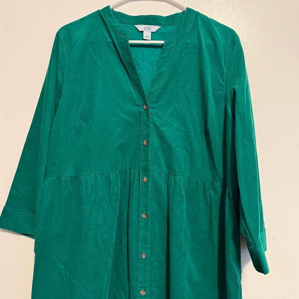Croft And Barrow Green Button-Up Dress Women’s Size L Cotton
